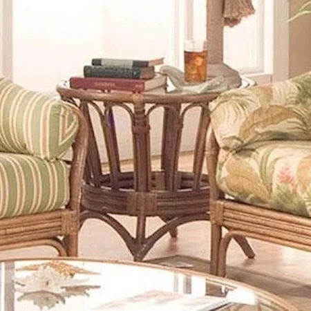 Round End Table with Wicker Rattan Construction